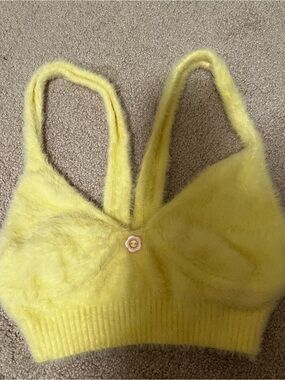 For Love & Lemons Sunny Yellow Fuzzy Crop tank